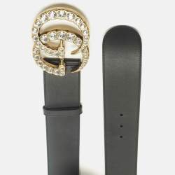 مملوكة مسبقًا Gucci Pearl Embellished Double G Wide Belt Black Leather