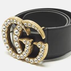 مملوكة مسبقًا Gucci Pearl Embellished Double G Wide Belt Black Leather