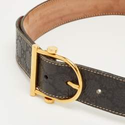 مملوكة مسبقًا Gucci Dark Grey Guccissima Leather Buckle Belt 85CM