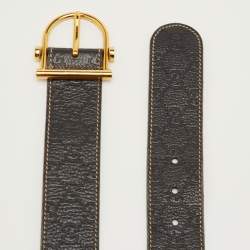 مملوكة مسبقًا Gucci Dark Grey Guccissima Leather Buckle Belt 85CM