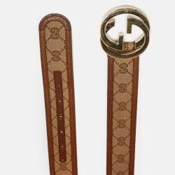 مملوكة مسبقًا حقيبة غوتشي قماش و جلد بيج/بني GG بحرف G متشابك