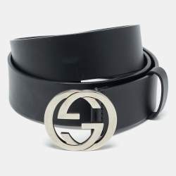 Pre Owned Gucci Interlocking G 90CM Belt Black Leather