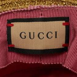 Pre Owned قبعة غوتشي ذهبية لامعة عريضة الحواف مقاس متوسط