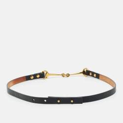 مملوكة مسبقًا حزام غوتشي جلد أسود حلقات هورسبيت بشرابة مقاس 90 سم