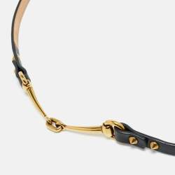 مملوكة مسبقًا حزام غوتشي جلد أسود حلقات هورسبيت بشرابة مقاس 90 سم