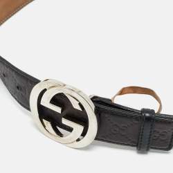 Pre Owned Gucci Black Guccissima Leather Interlocking G Buckle Belt 95CM