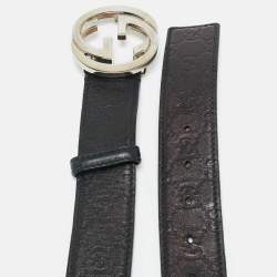 Pre Owned Gucci Black Guccissima Leather Interlocking G Buckle Belt 95CM