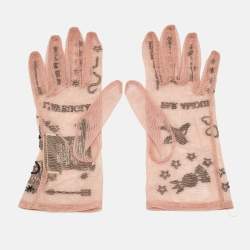 Pre Owned قفازات غوتشي عارية بار أمور تول شفافة مقاس متوسط - ميديم