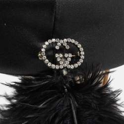 Pre Owned Gucci Black Feather Trim Satin Pillbox Hat S