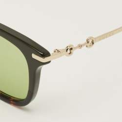 Pre Owned Gucci Tortoise Brown/Gold Tone GG0916S Horsebit Square Sunglasses