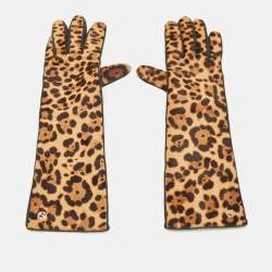 مملوكة مسبقًا Gucci Interlocking G Long Gloves Brown Leopard Calfhair and Leather