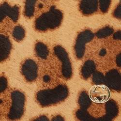 Pre Owned Gucci Interlocking G Long Gloves Brown Leopard Calfhair and Leather