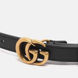 Pre Owned Gucci Black Leather GG Marmont Belt 70CM
