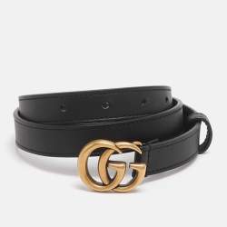 Pre Owned Gucci Black Leather GG Marmont Belt 70CM