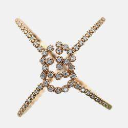 مملوكة مسبقًا Gucci 18K Yellow Gold Diamond Set GG Running X Ring