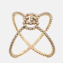 مملوكة مسبقًا Gucci 18K Yellow Gold Diamond Set GG Running X Ring