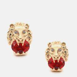 مملوكة مسبقًا أقراط رأس الأسد من غوتشي ذهب أصفر عيار 18/أوبال ناري/ماسة