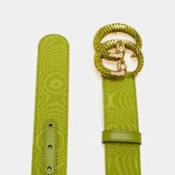 Pre Owned Gucci Double G Snake Green Fabric Buckle Belt 85CM