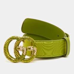 Pre Owned Gucci Double G Snake Green Fabric Buckle Belt 85CM