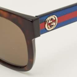 Pre Owned Gucci Tortoise Brown GG0034S Interlocking G Web Square Sunglasses