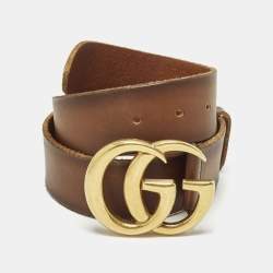 Pre Owned Gucci GG Marmont 75 CM Buckle Belt Brown Ombre Leather