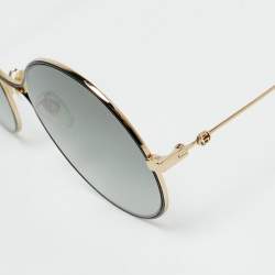 مملوكة مسبقًا Gucci Black/Gold Tone GG0395S Round Sunglasses