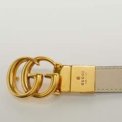 مملوكة مسبقًا Gucci GG Marmont 70 CM Reversible Slim Buckle Belt Cream/Dusty Pink Leather 
