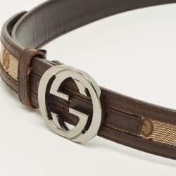 مملوكة مسبقًا Gucci Interlocking G 90 CM Buckle Belt Beige/Brown GG Canvas and Leather