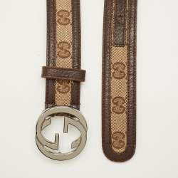 مملوكة مسبقًا Gucci Interlocking G 90 CM Buckle Belt Beige/Brown GG Canvas and Leather