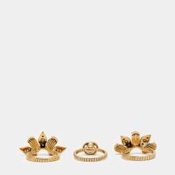 Pre Owned مجموعة خواتم غووتشي ثلاثية زهرة راتينج بلورات لون ذهبي