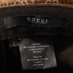 Pre Owned قبعة دلو غوتشي بنية بتفاصيل فيونكة من الساتان بكلمة غوتشيسيما مقاس كبير