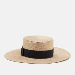 Pre Owned Gucci Gold Lamé Papier Boater Hat S