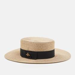 Pre Owned Gucci Gold Lamé Papier Boater Hat S