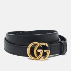 Pre Owned Gucci GG Marmont 85 CM Slim Buckle Belt Black Leather