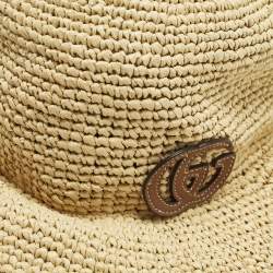 Pre Owned Gucci Beige GG Appliqued Raffia Hat M