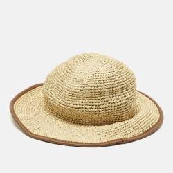 Pre Owned Gucci Beige GG Appliqued Raffia Hat M