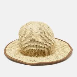Pre Owned Gucci Beige GG Appliqued Raffia Hat M