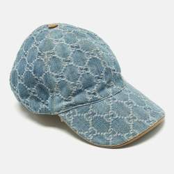 Pre Owned Gucci Blue GG Denim & Leather Trim Baseball Cap XS