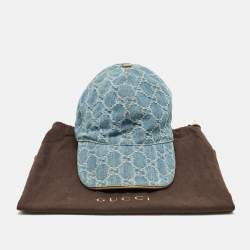 مملوكة مسبقًا قبعة بيسبول غوتشي زرقاء دينيم جي جي بحواف جلدية مقاس صغير جداً