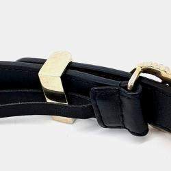 Pre Owned حزام غوتشي جلد أسود تورشون وإبزيم GG مزدوج (524103)