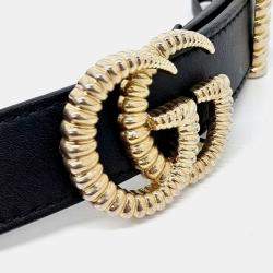 Pre Owned حزام غوتشي جلد أسود تورشون وإبزيم GG مزدوج (524103)