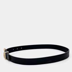 Pre Owned حزام غوتشي جلد أسود تورشون وإبزيم GG مزدوج (524103)