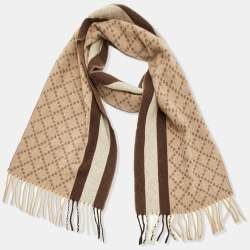 مملوكة مسبقًا Gucci Brown Wool Fringed Scarf 