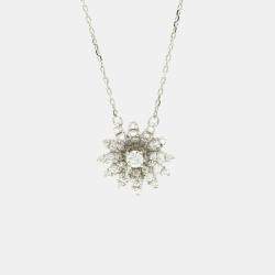 Pre Owned Gucci Flora Diamond Necklace White Gold 18K Diamond Pendant Necklace Silver