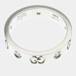 مملوكة مسبقًا خاتم غوتشي أيقونة ألماس ذهب أبيض 18 قيراط خاتم موضة ألماس فضي