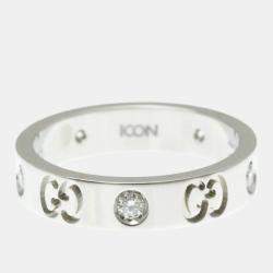 مملوكة مسبقًا خاتم غوتشي أيقونة ألماس ذهب أبيض 18 قيراط خاتم موضة ألماس فضي