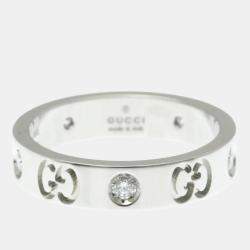 مملوكة مسبقًا خاتم غوتشي أيقونة ألماس ذهب أبيض 18 قيراط خاتم موضة ألماس فضي