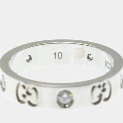 مملوكة مسبقًا خاتم غوتشي أيقونة ألماس ذهب أبيض 18 قيراط خاتم موضة ألماس فضي