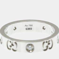 مملوكة مسبقًا خاتم غوتشي أيقونة ألماس ذهب أبيض 18 قيراط خاتم موضة ألماس فضي