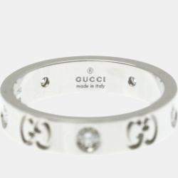 مملوكة مسبقًا خاتم غوتشي أيقونة ألماس ذهب أبيض 18 قيراط خاتم موضة ألماس فضي